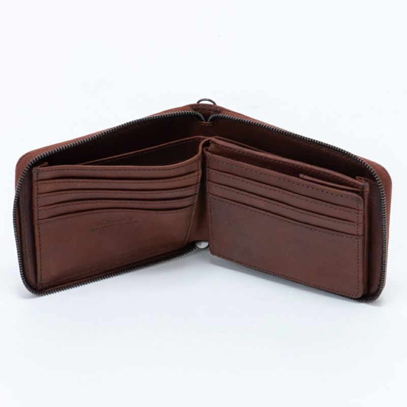 NOMADOI アラバマ ラウンドファスナー 二つ折り札入れ ブラウン