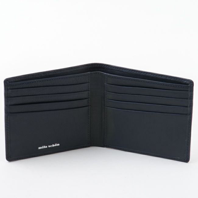 mila schon CALF LEATHER カード付き二つ折り財布 ネイビー