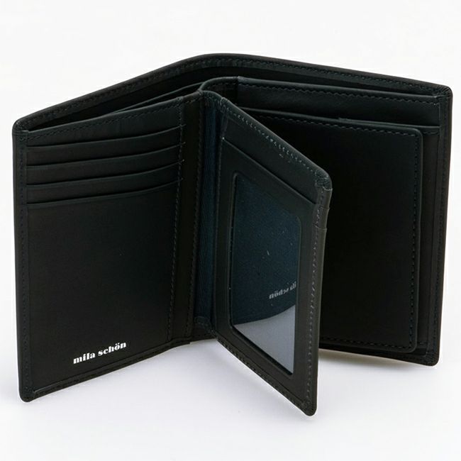 mila schon CALF LEATHER 中ベラ付二つ折り財布 ネイビー