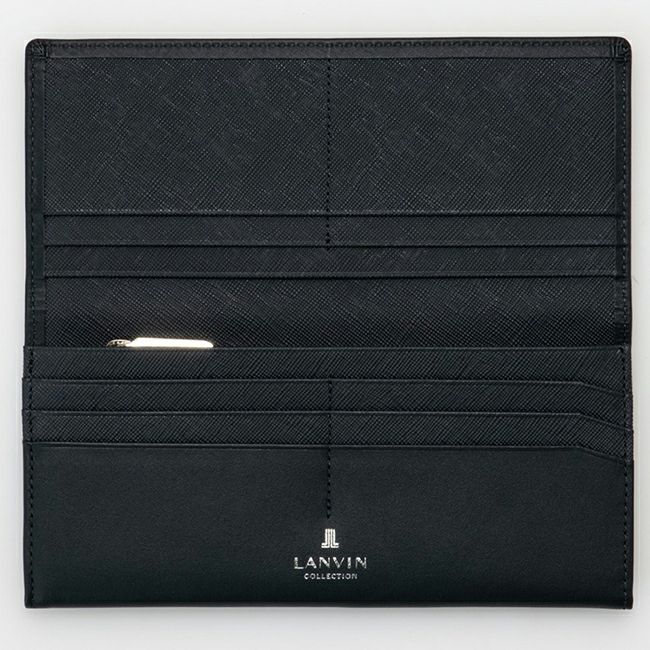LANVIN COLLECTION EMBOSS COMBINATION かぶせ型長財布 ネイビー