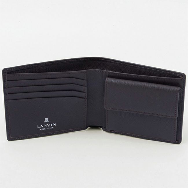 LANVIN COLLECTION EMBOSS COMBINATION 小銭入れ付き二つ折り財布 チョコ