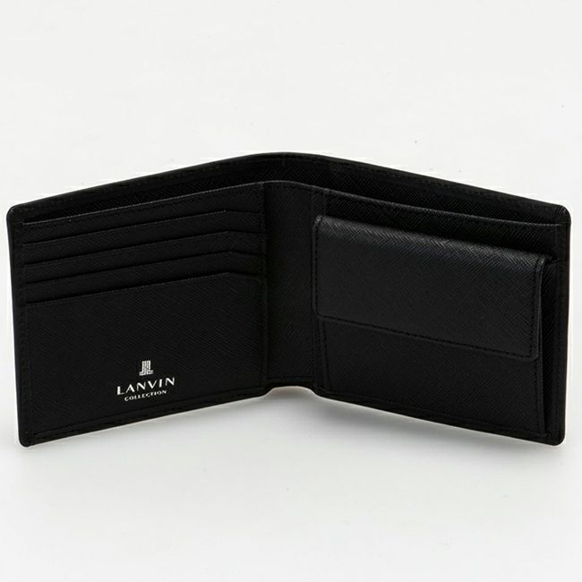 LANVIN COLLECTION EMBOSS COMBINATION 小銭入れ付き二つ折り財布 ブラック