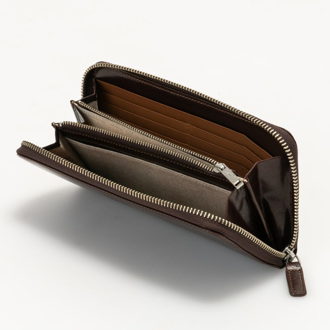 MARGARET HOWELL idea エージングエフェクト ラウンドファスナー長財布 チョコ