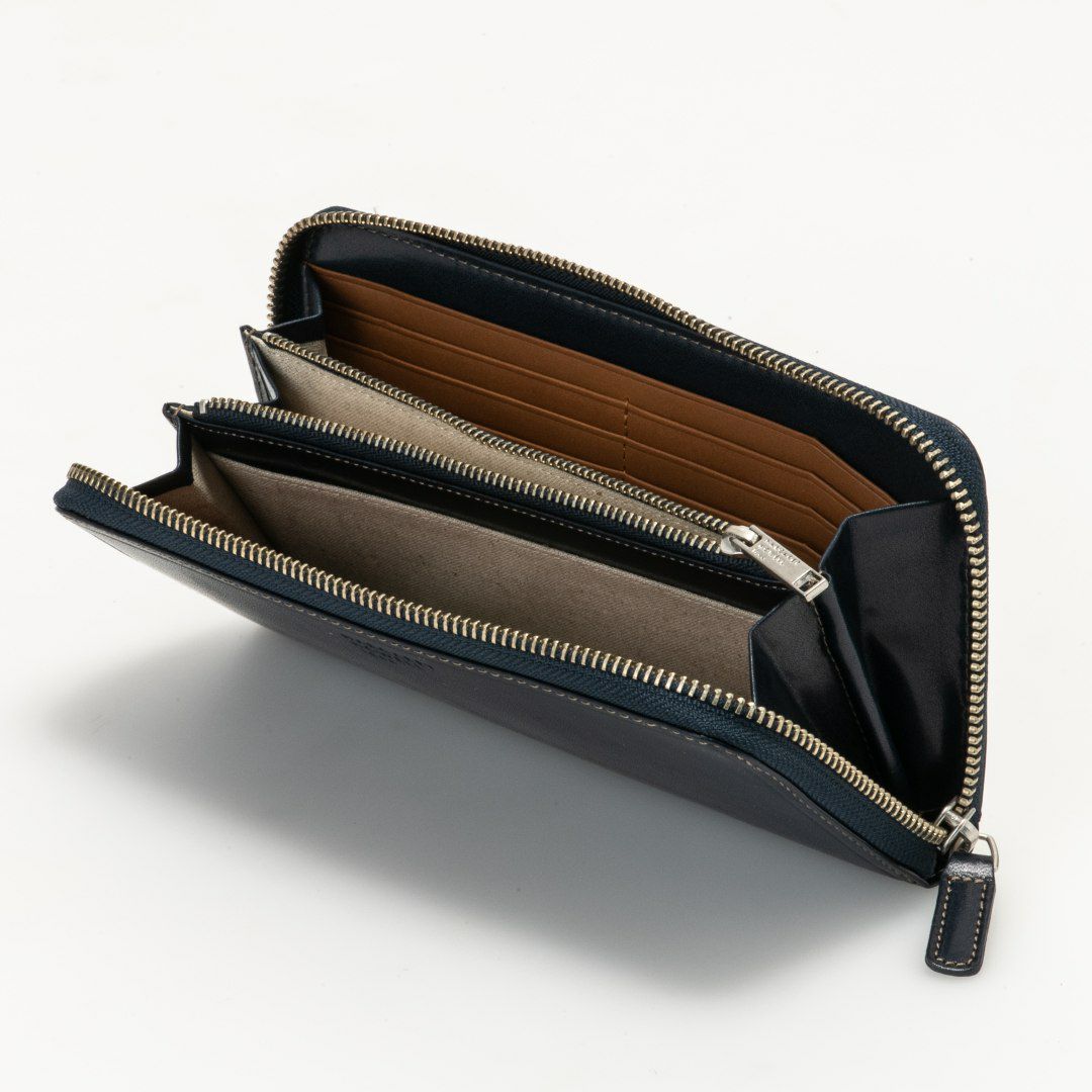 MARGARET HOWELL idea エージングエフェクト ラウンドファスナー長財布 ブルー