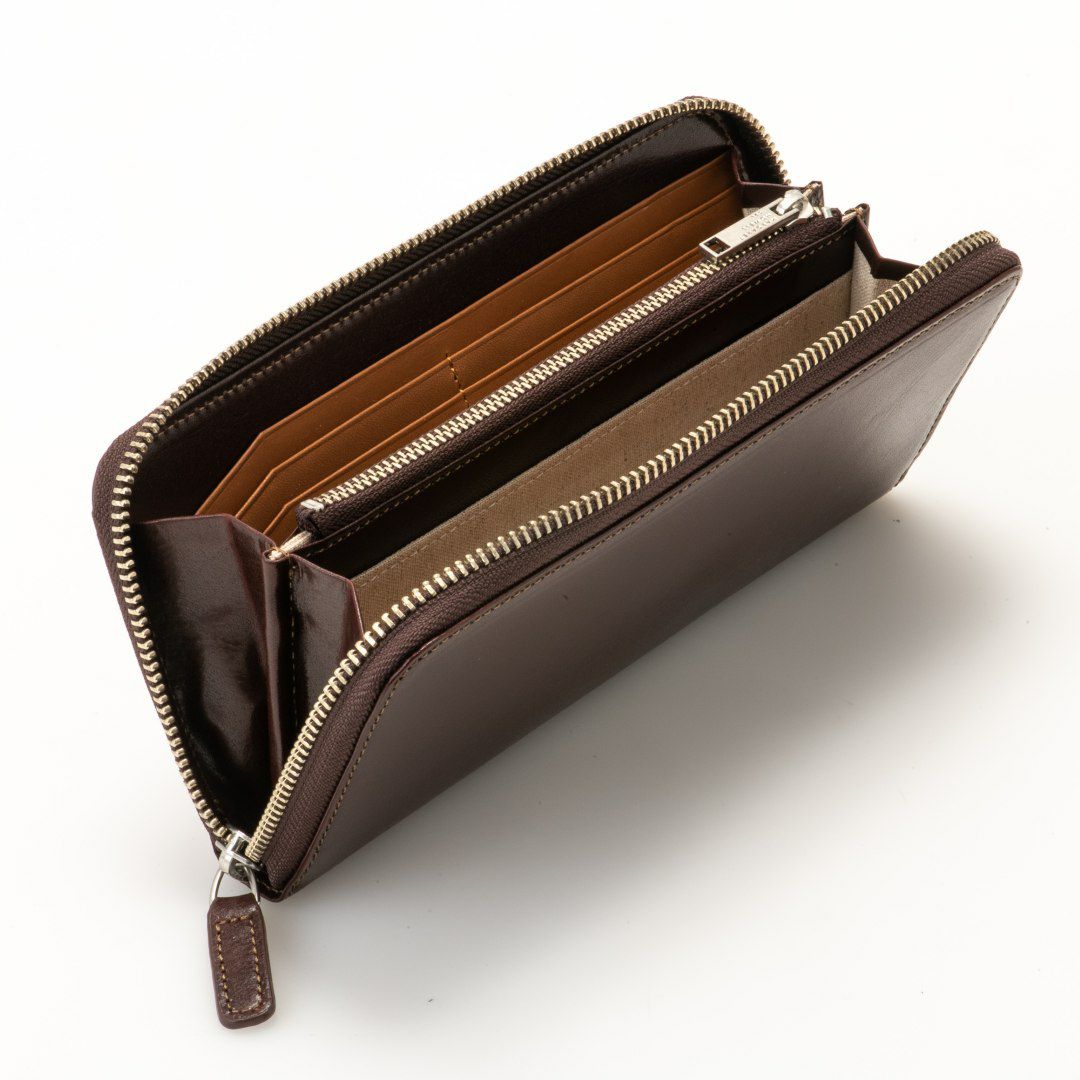 MARGARET HOWELL idea エージングエフェクト ラウンドファスナー長財布 チョコ