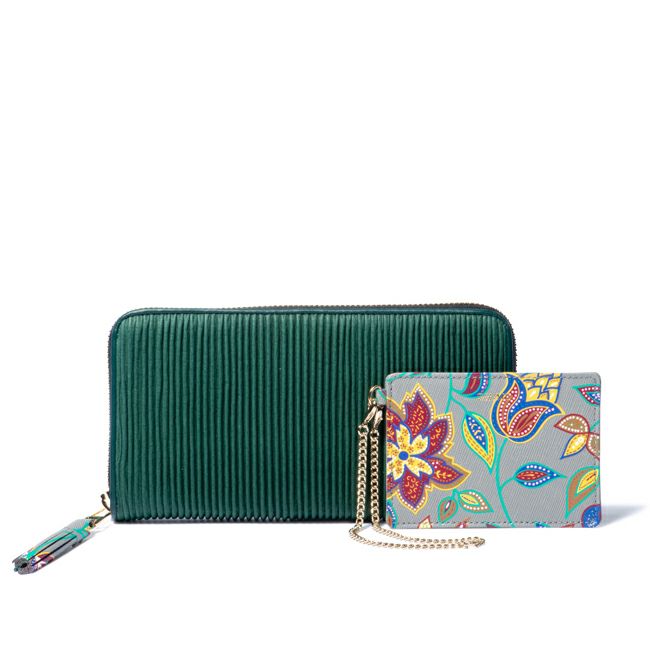 SHiME FLOWER ギャザリー 長財布 グリーン