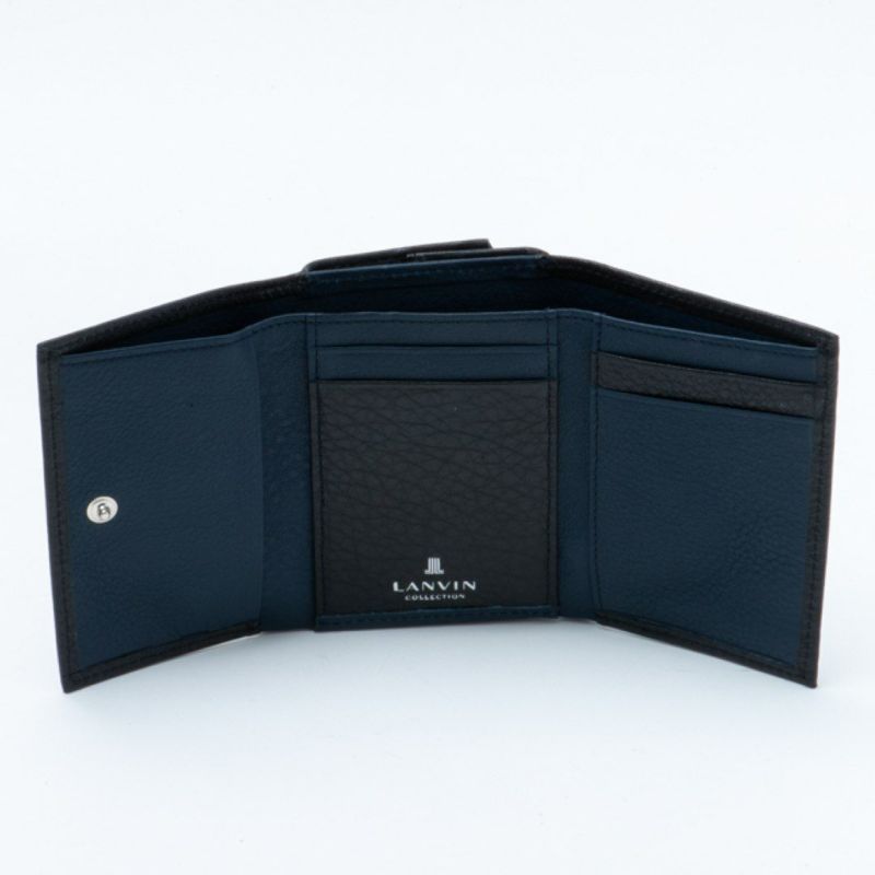 LANVIN COLLECTION DEER SKIN 小銭入れ付き三つ折り財布 ブラック