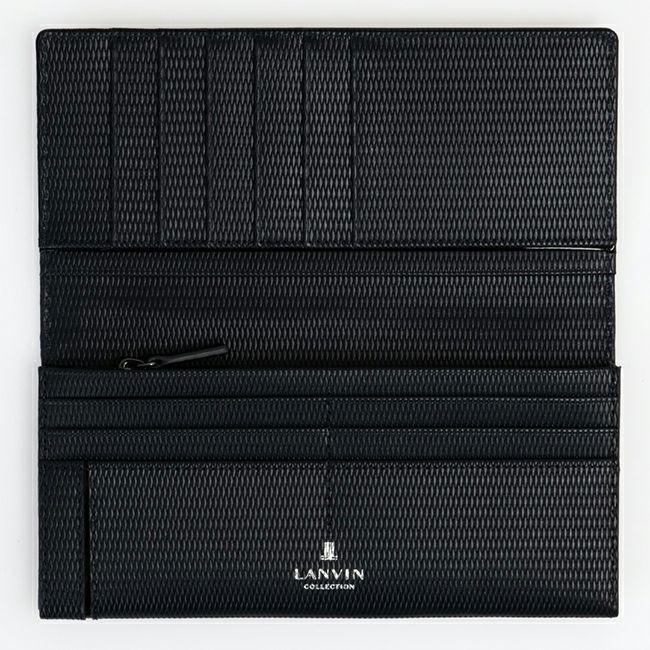 LANVIN COLLECTION LEATHER COMBINATION かぶせ型長財布 ネイビー