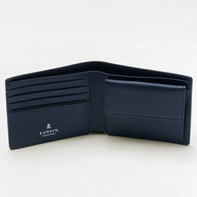 LANVIN COLLECTION LEATHER COMBINATION 小銭入れ付き二つ折り財布 ネイビー