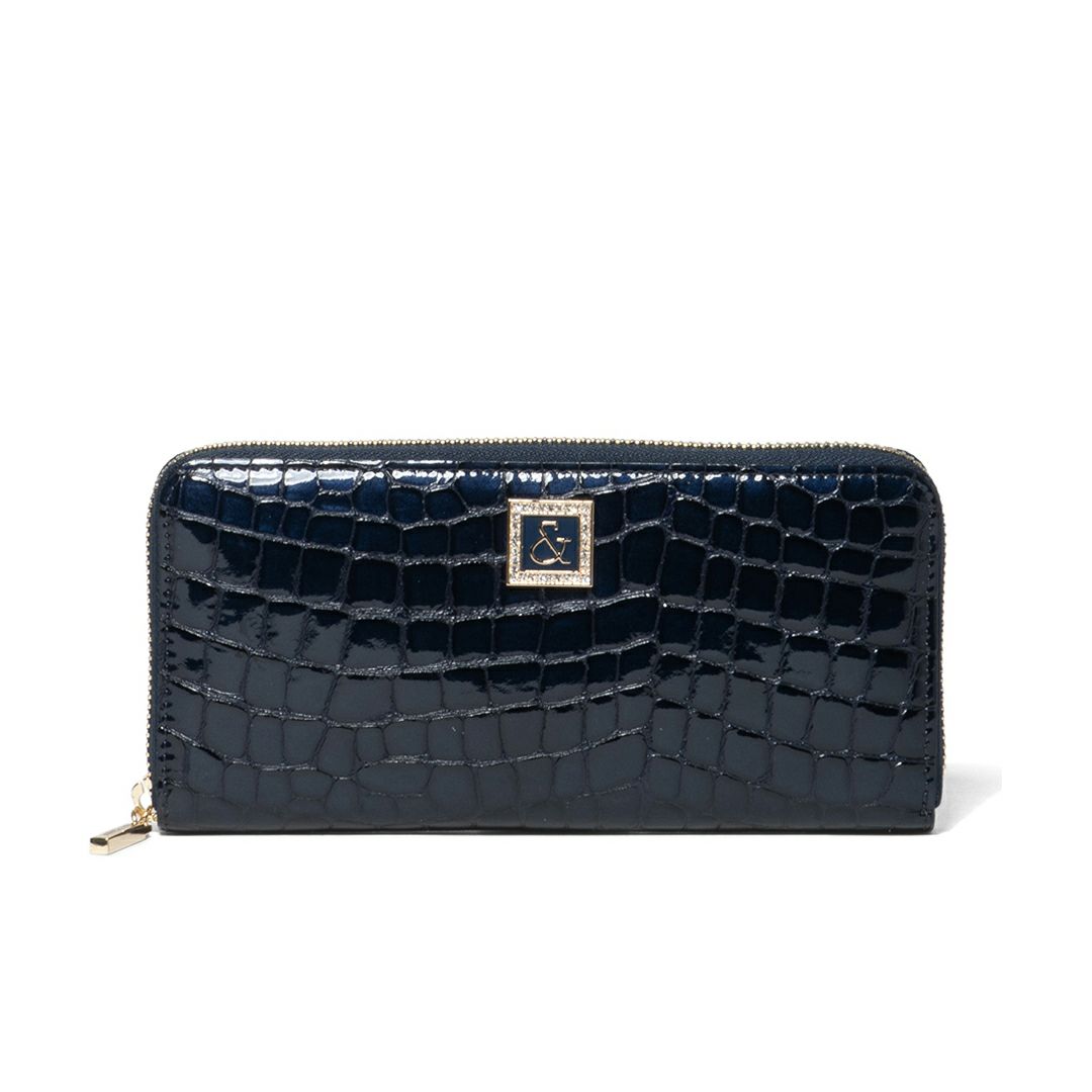 PINKY&DIANNEイタリアンクロコ ラウンドファスナー長財布 ネイビー