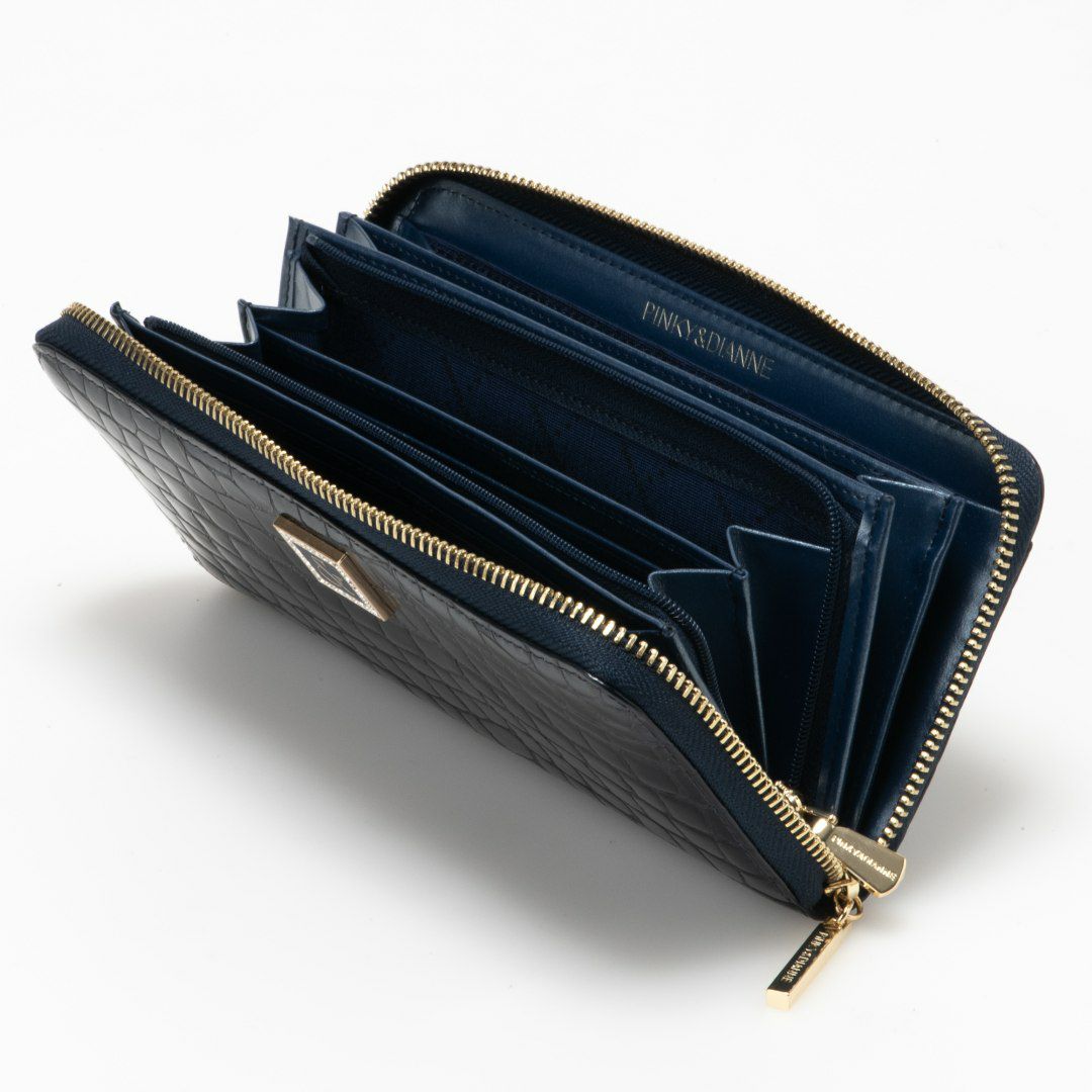 PINKY&DIANNEイタリアンクロコ ラウンドファスナー長財布 ネイビー