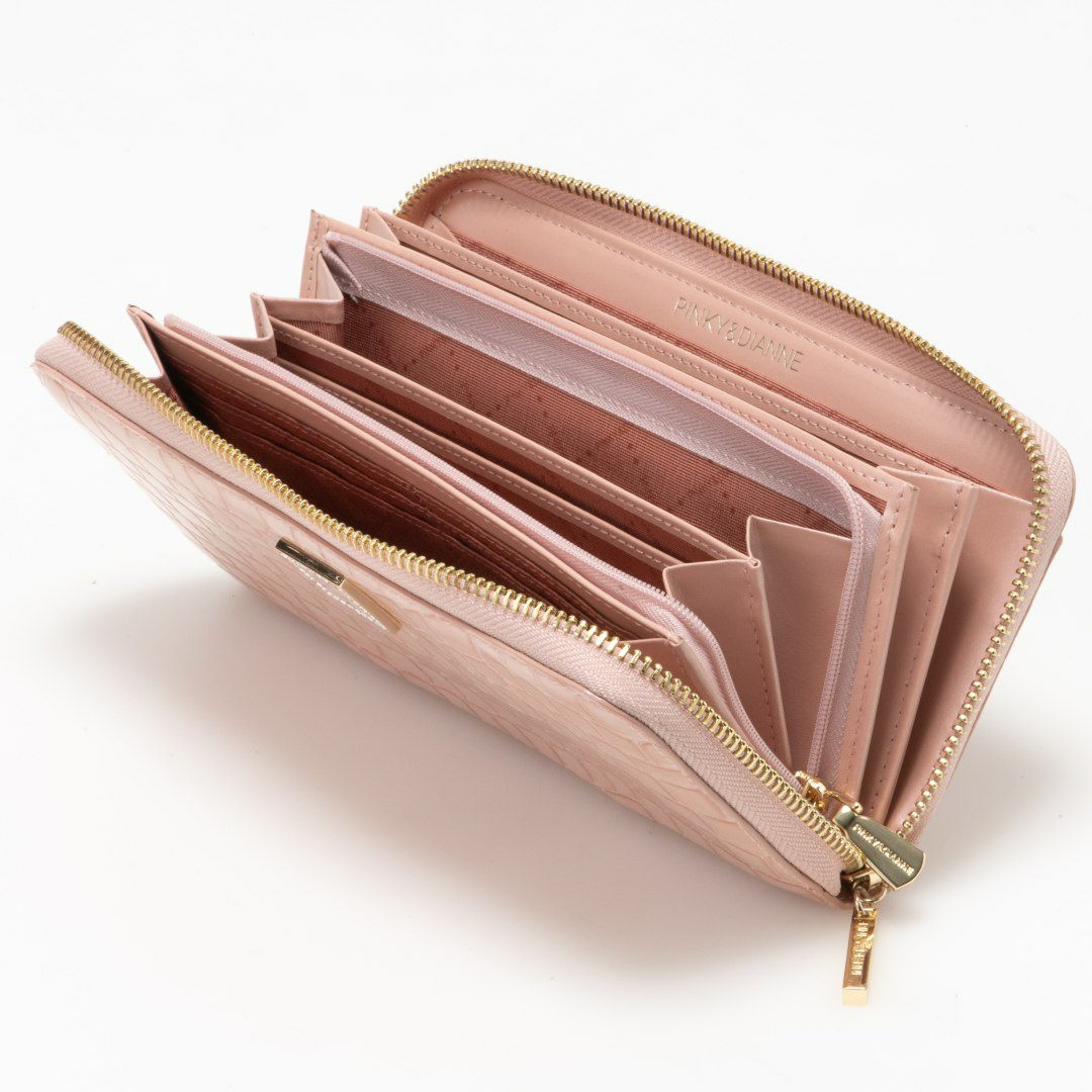 PINKY&DIANNEイタリアンクロコ ラウンドファスナー長財布 ピンク