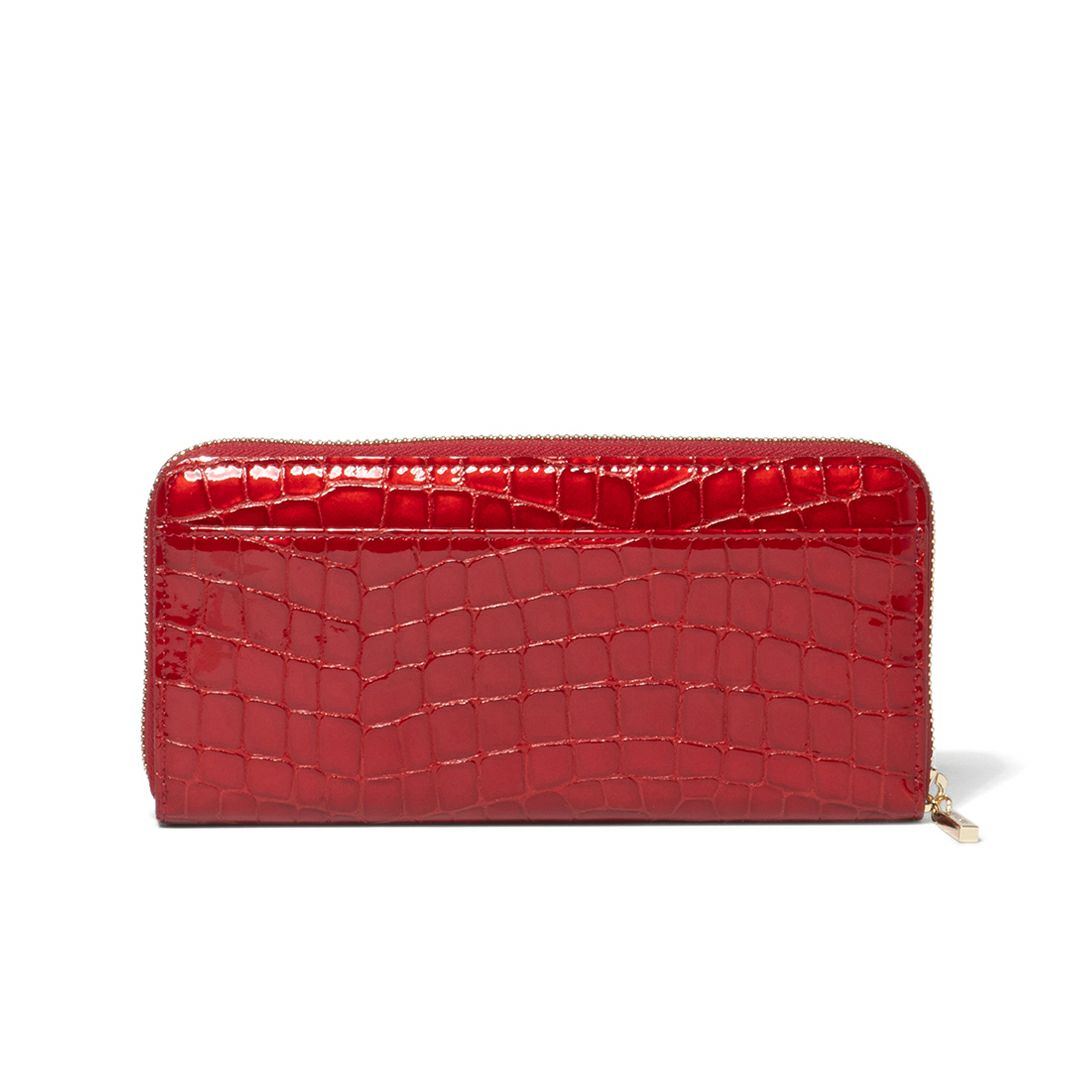 PINKY&DIANNEイタリアンクロコ ラウンドファスナー長財布 レッド