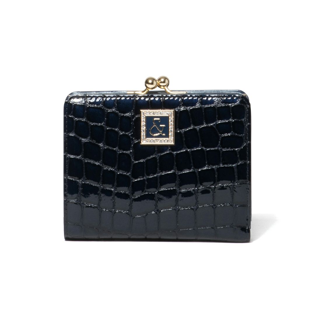 PINKY&DIANNEイタリアンクロコ  口金折り財布 ネイビー