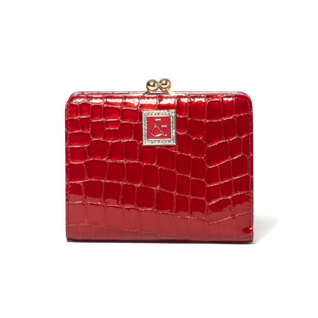 PINKY&DIANNEイタリアンクロコ  口金折り財布 レッド