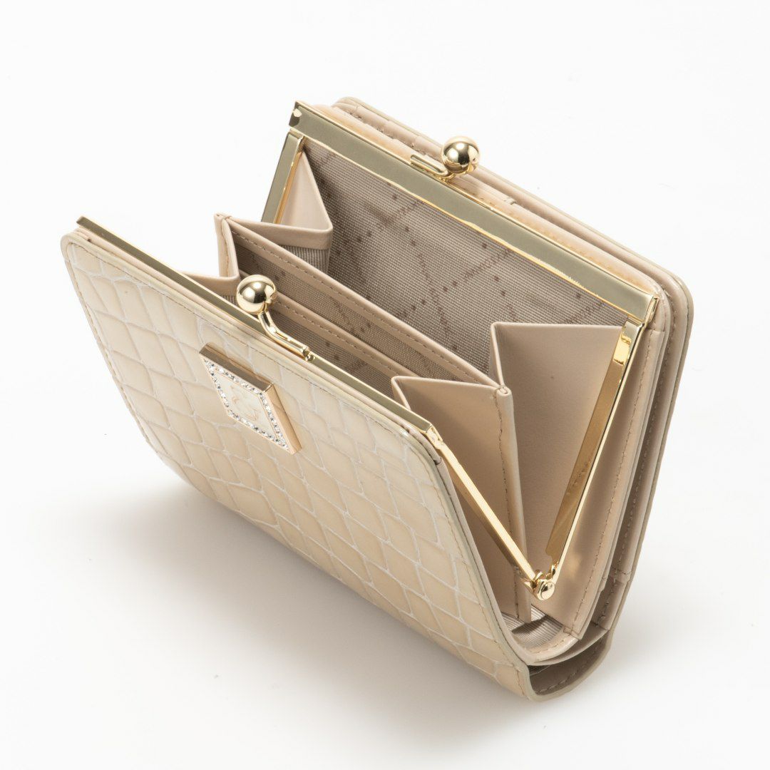 PINKY&DIANNEイタリアンクロコ  口金折り財布 ベージュ