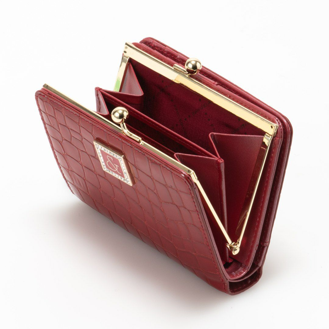 PINKY&DIANNEイタリアンクロコ  口金折り財布 レッド