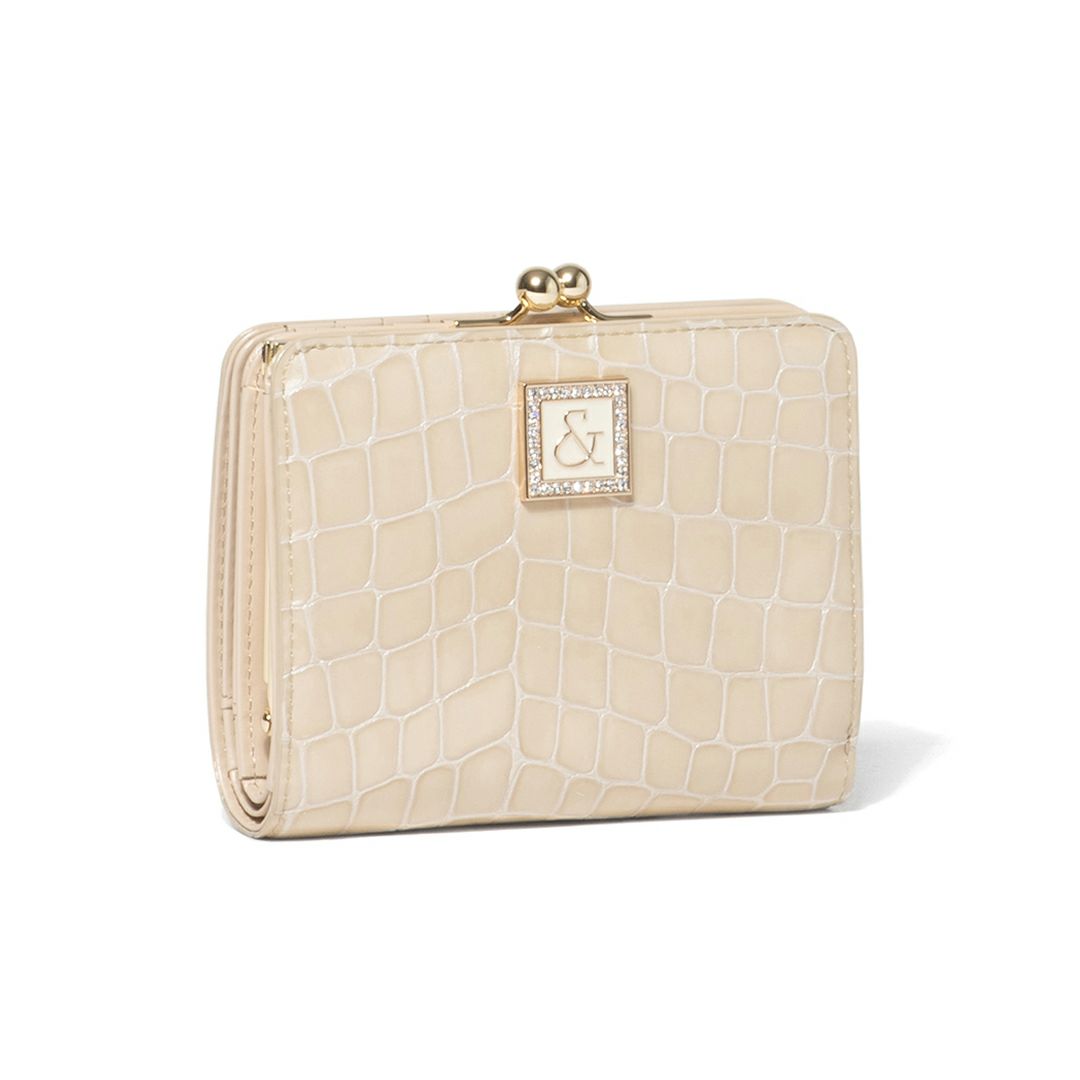 PINKY&DIANNEイタリアンクロコ  口金折り財布 ベージュ