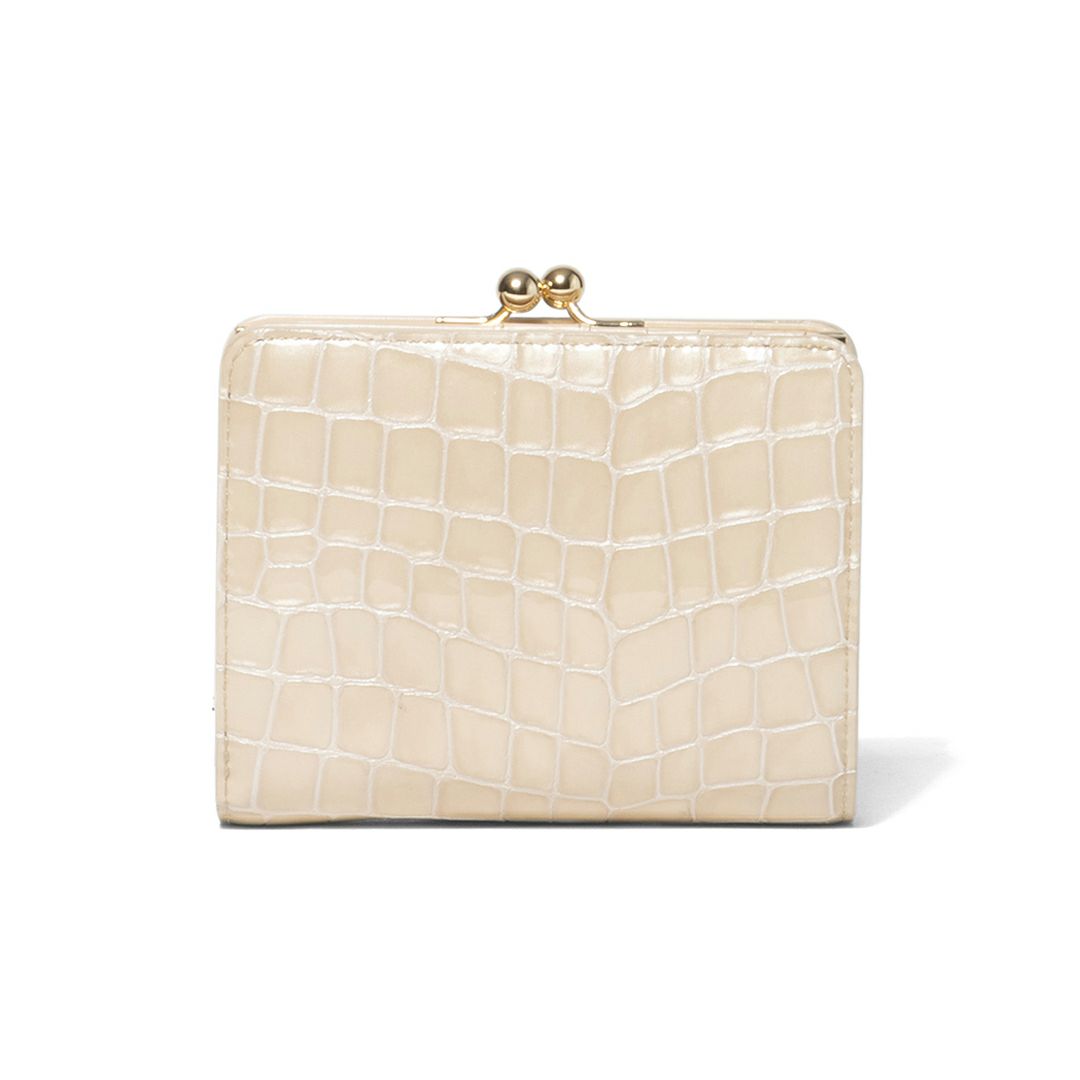 PINKY&DIANNEイタリアンクロコ  口金折り財布 ベージュ
