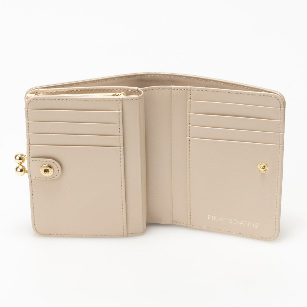 PINKY&DIANNEイタリアンクロコ  口金折り財布 ベージュ