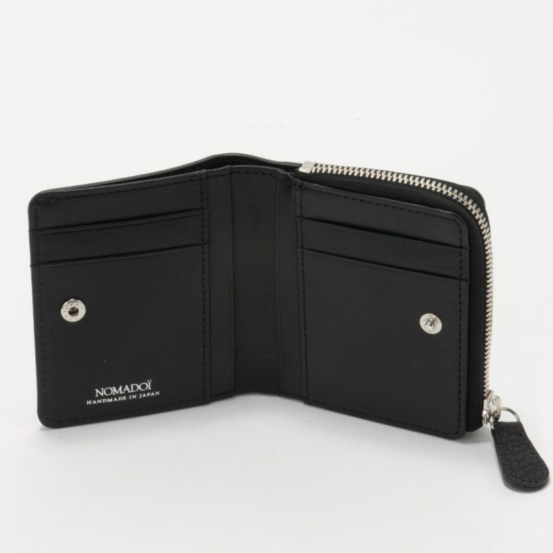 NOMADOI シュリンク L字ファスナー折り財布 ブラック