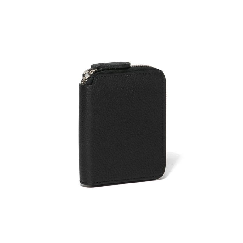 NOMADOI シュリンク L字ファスナー縦型折り財布 ブラック