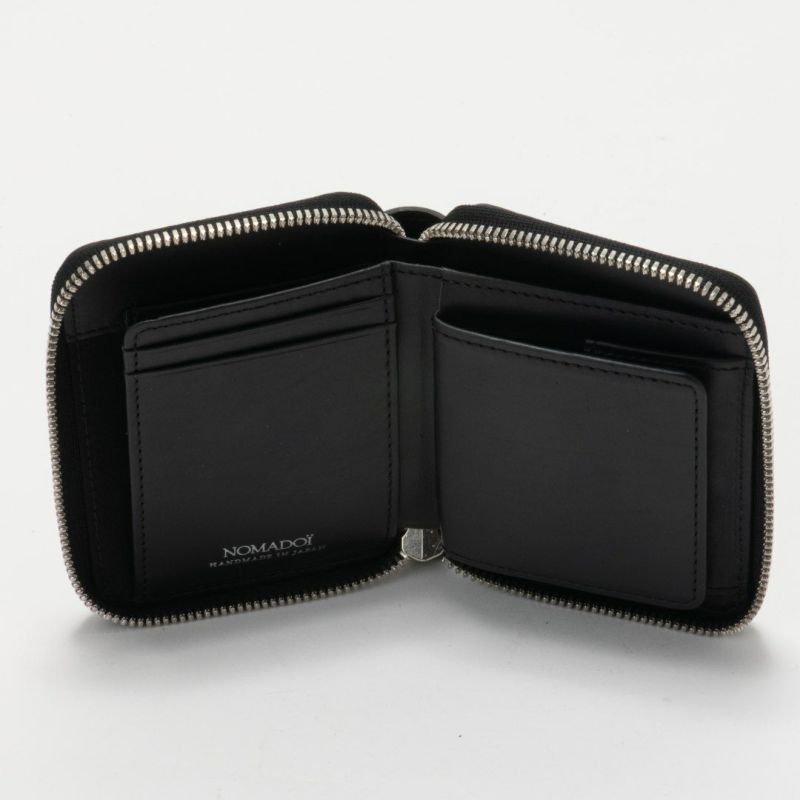 NOMADOI シュリンク L字ファスナー縦型折り財布 ブラック