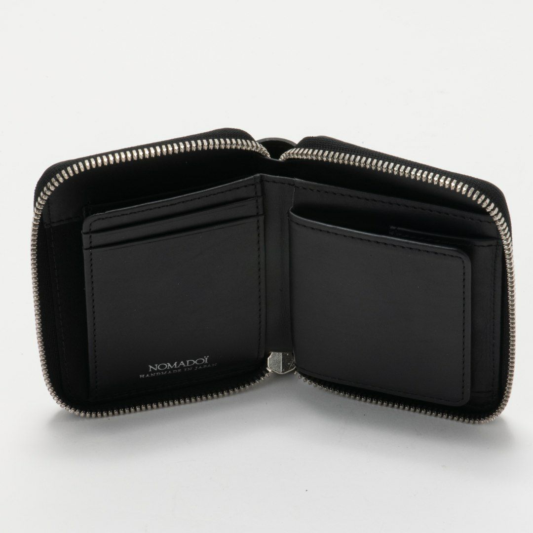 NOMADOI シュリンク L字ファスナー縦型折り財布 ブラック