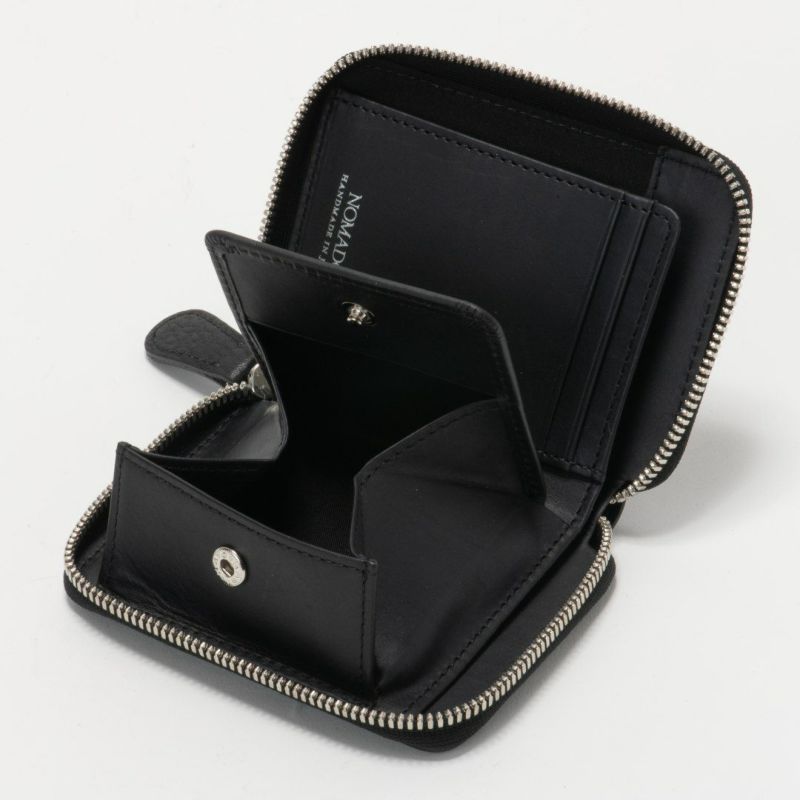 NOMADOI シュリンク L字ファスナー縦型折り財布 ブラック