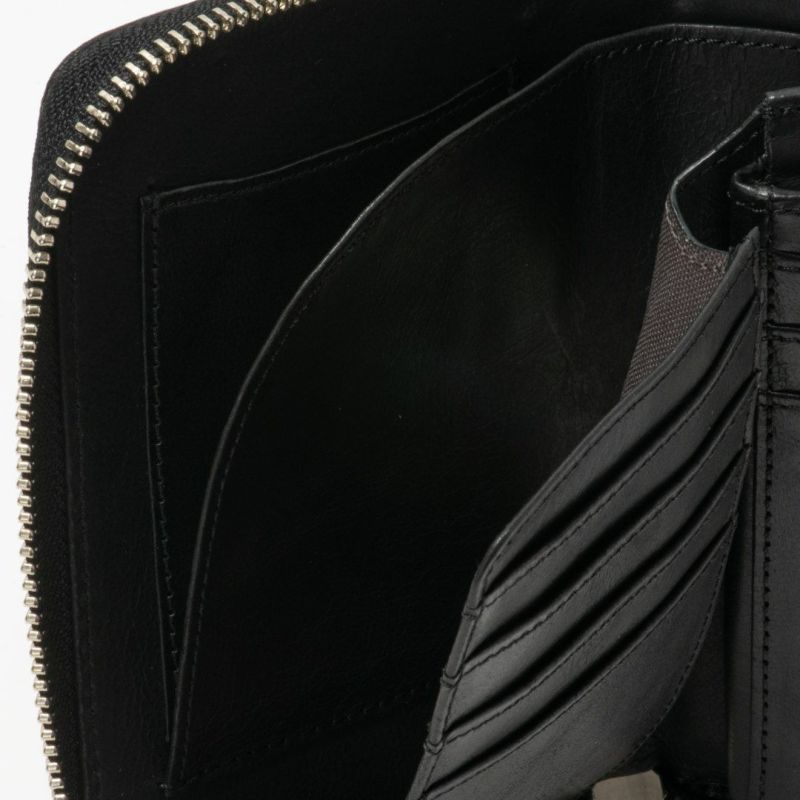 NOMADOI ライダース ミドルラウンドファスナー折り財布 ブラック