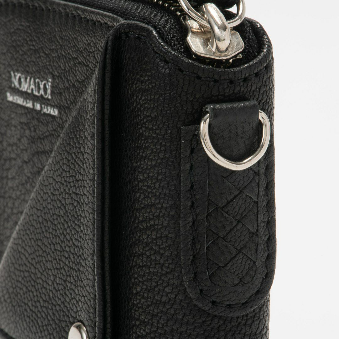 NOMADOI ライダース ミドルラウンドファスナー折り財布 ブラック