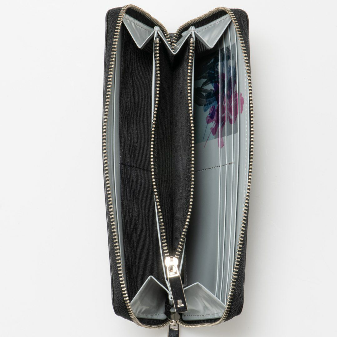 LANVIN COLLECTIONFLOWER PRINT ラウンドファスナー長財布 ブラック