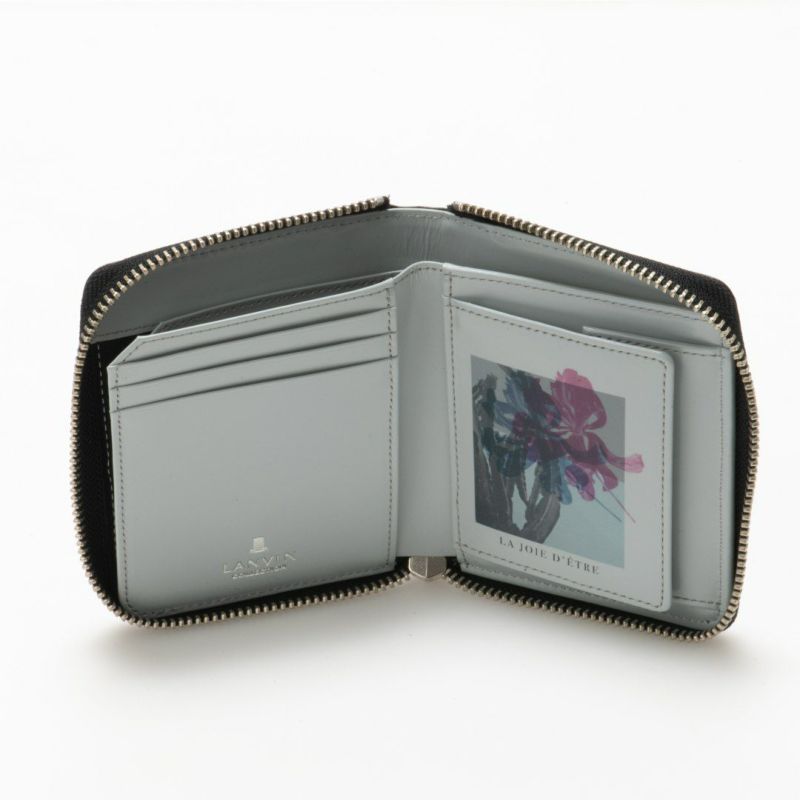 LANVIN COLLECTIONFLOWER PRINT ラウンドファスナー折り財布 ブラック