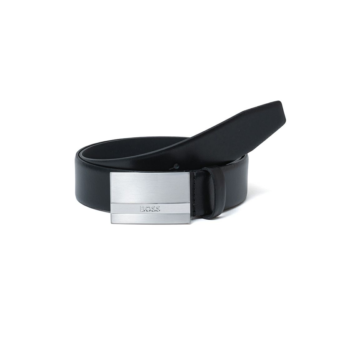 BOSS Baxton イタリアンレザーベルト　ロゴプレートバックル(85)【HBMB5002】 ブラック