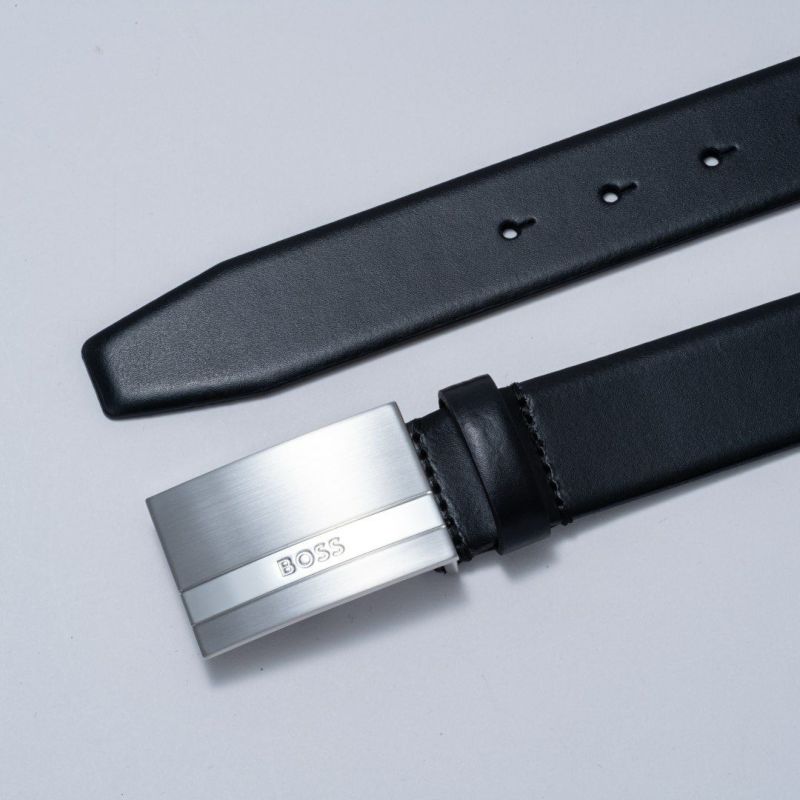 BOSS Baxton イタリアンレザーベルト　ロゴプレートバックル(85)【HBMB5002】 ブラック