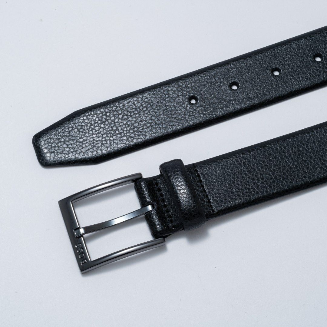 BOSS Elloy レザーベルト＆ガンメタリックバックル（85）【HBMB5032】 ブラック