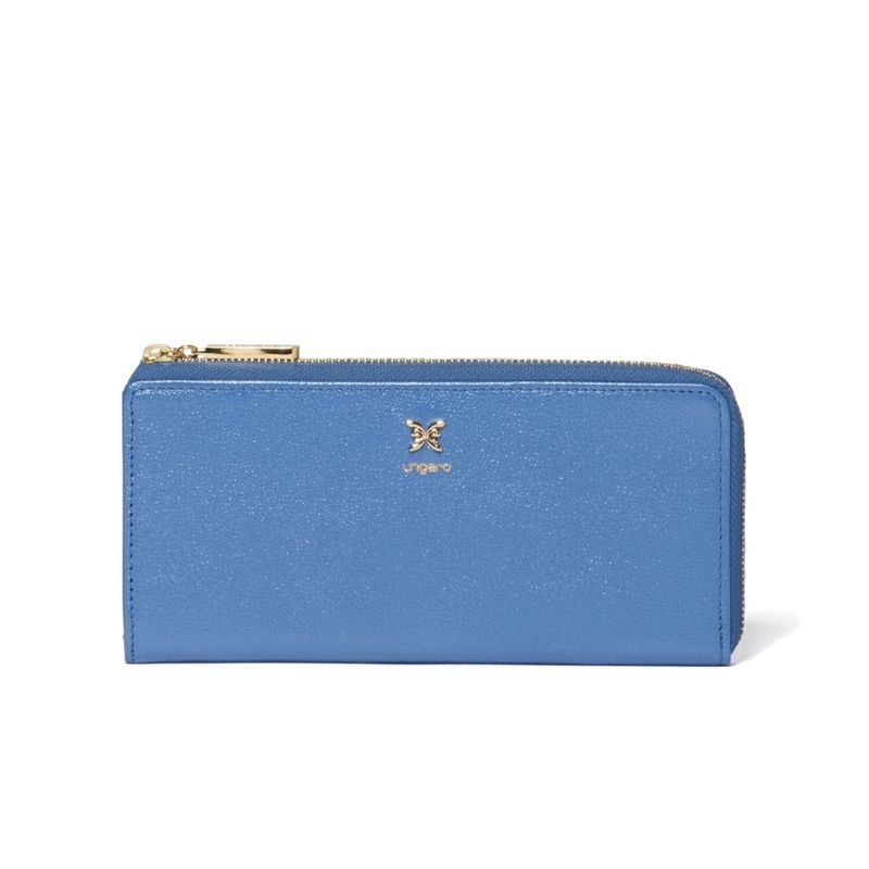 U by ungaroパピヨン L字ファスナー長財布 ブルー