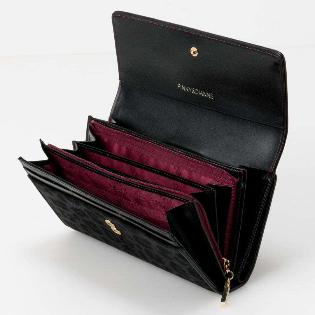 PINKY&DIANNEソフトレオパード 長財布 ブラック