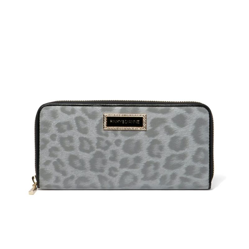 PINKY&DIANNEソフトレオパード ラウンドファスナー長財布 グレー