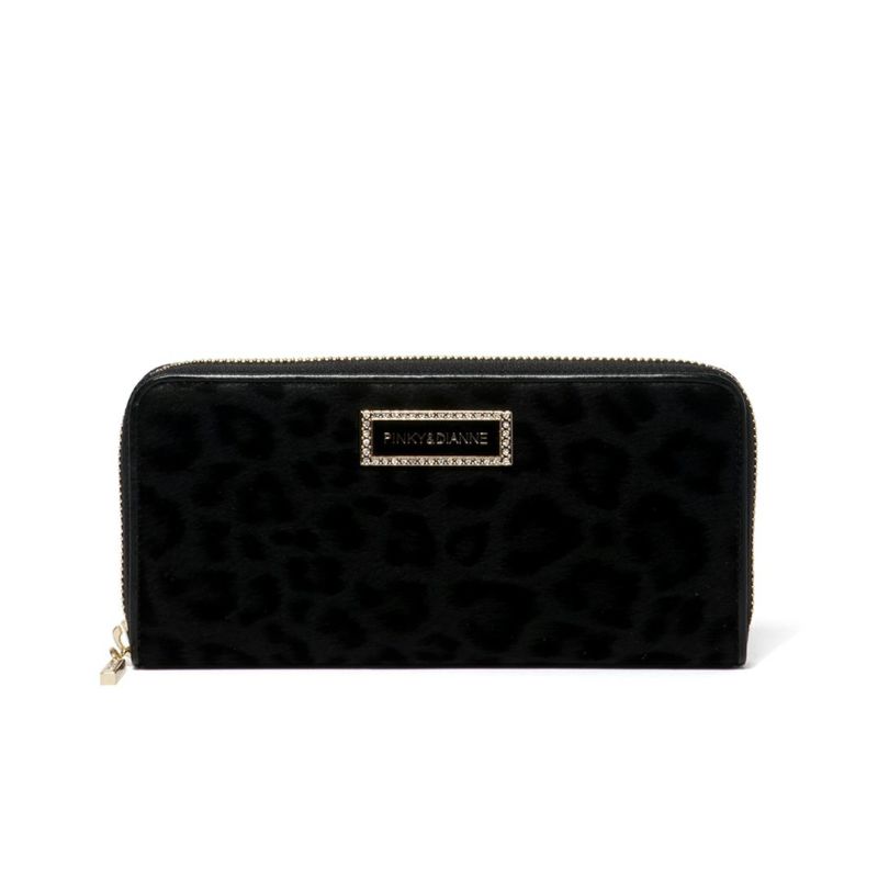 PINKY&DIANNEソフトレオパード ラウンドファスナー長財布 ブラック