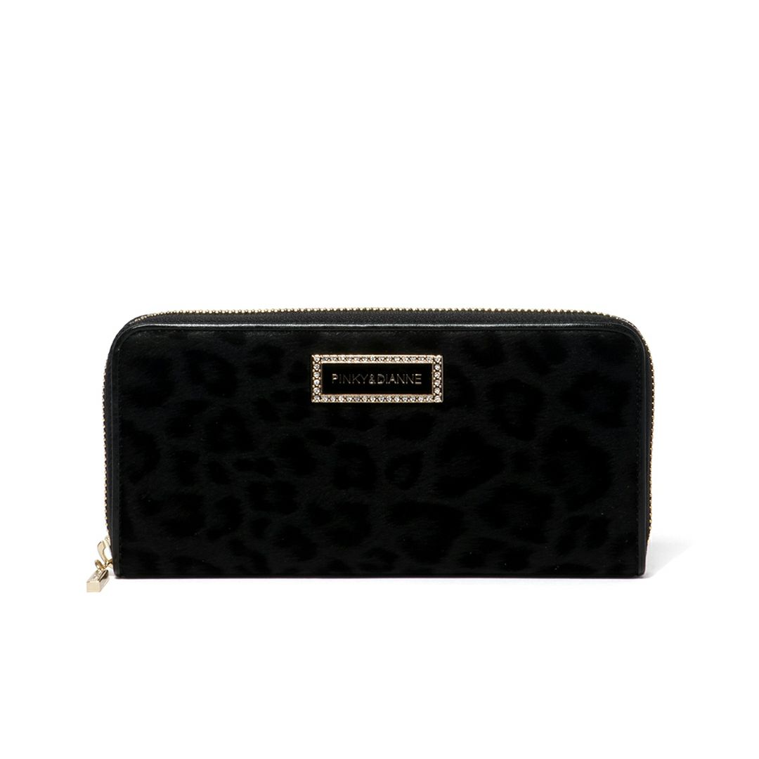 PINKY&DIANNEソフトレオパード ラウンドファスナー長財布 ブラック