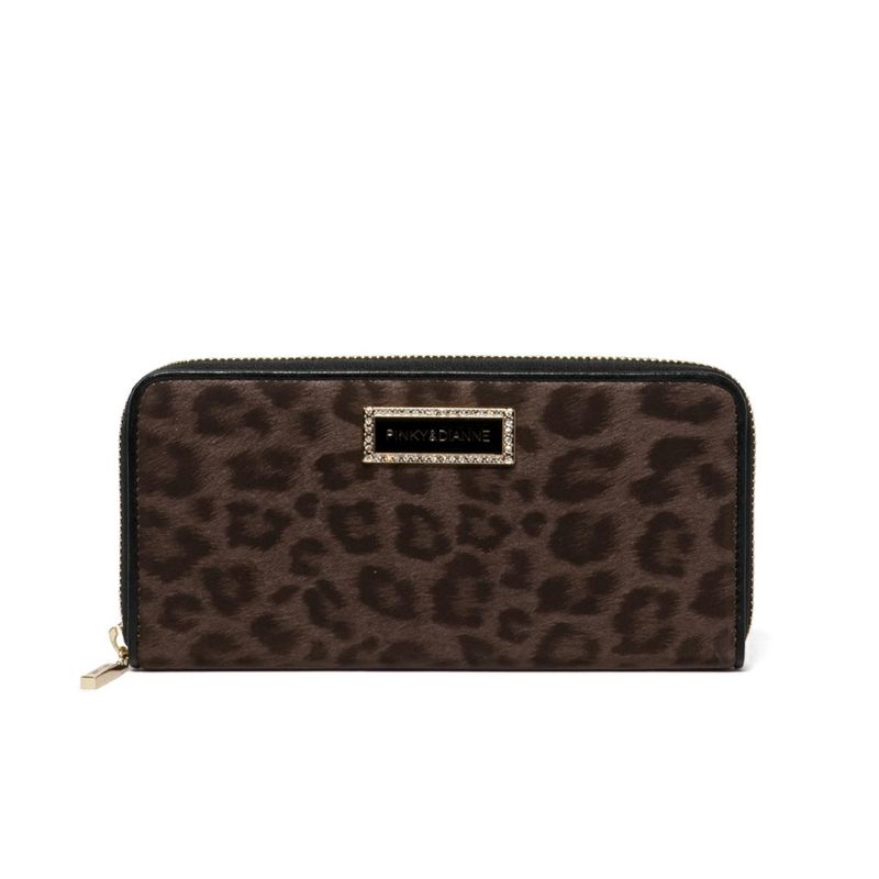 PINKY&DIANNEソフトレオパード ラウンドファスナー長財布 ブラウン
