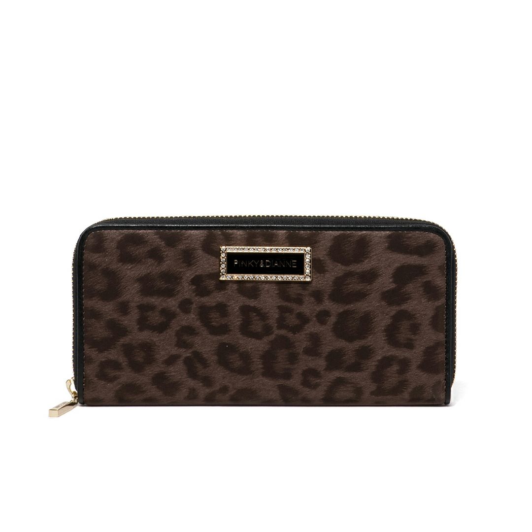 PINKY&DIANNEソフトレオパード ラウンドファスナー長財布 ブラウン