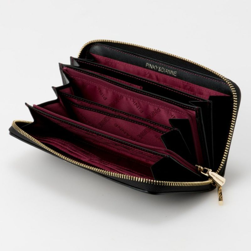 PINKY&DIANNEソフトレオパード ラウンドファスナー長財布 ブラック