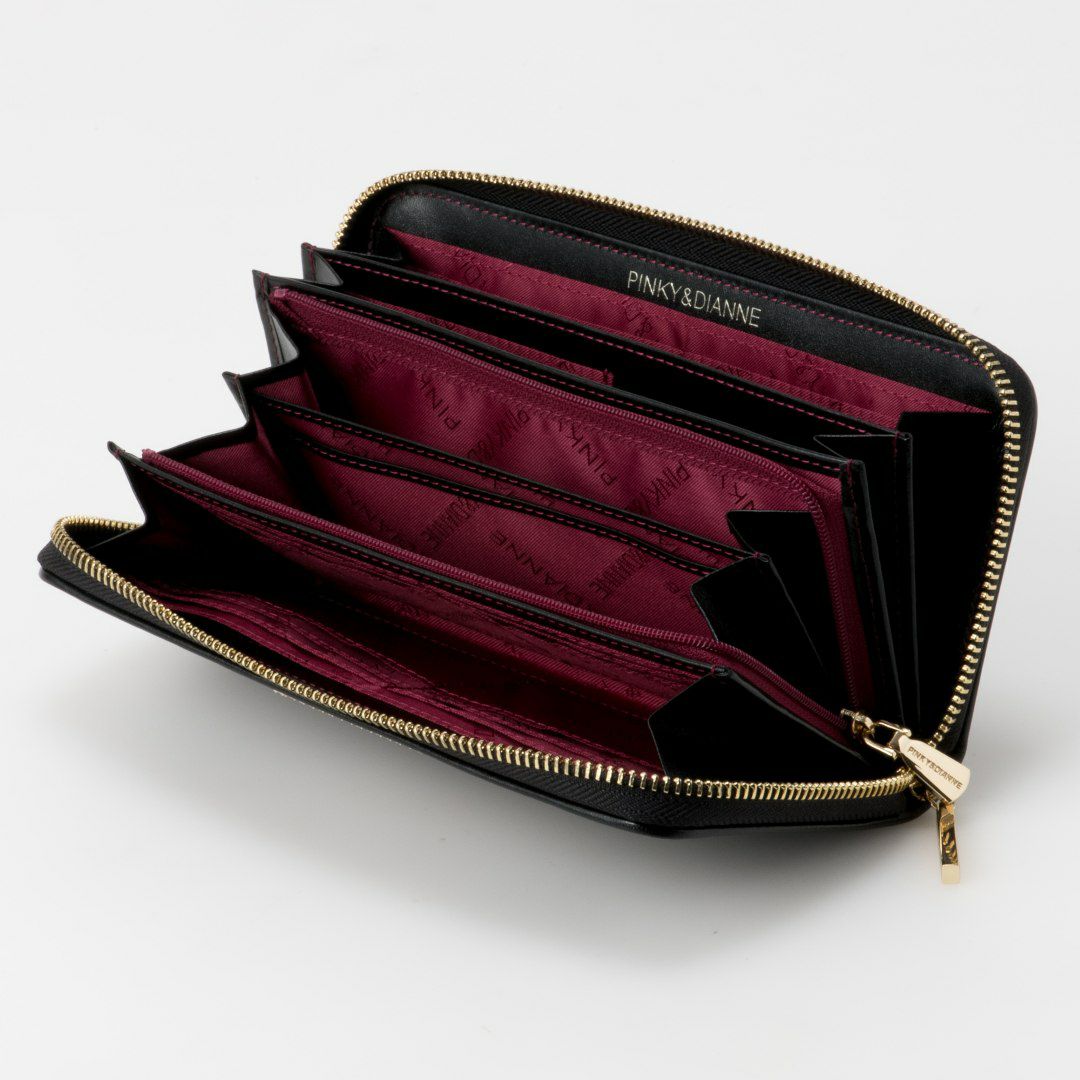 PINKY&DIANNEソフトレオパード ラウンドファスナー長財布 ブラック