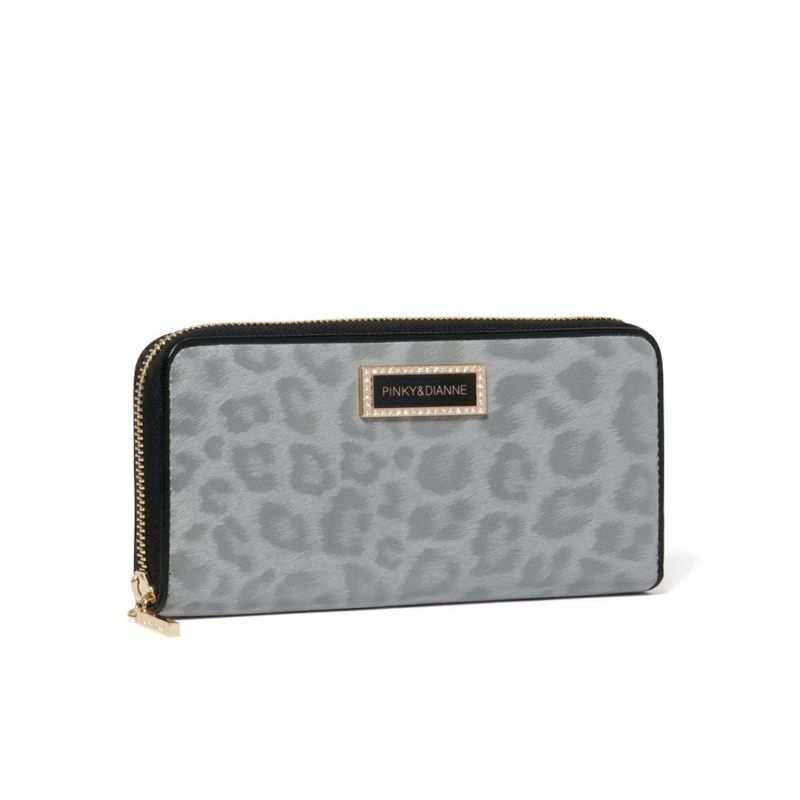 PINKY&DIANNEソフトレオパード ラウンドファスナー長財布 グレー