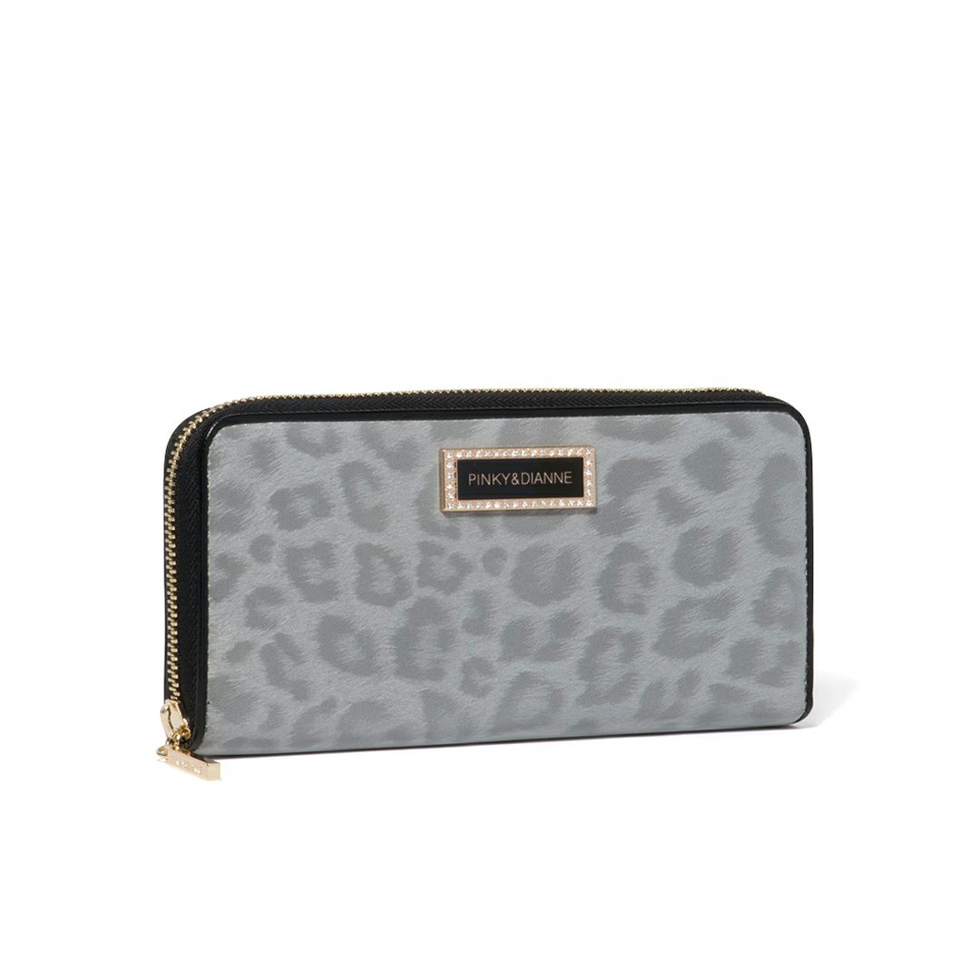 PINKY&DIANNEソフトレオパード ラウンドファスナー長財布 グレー
