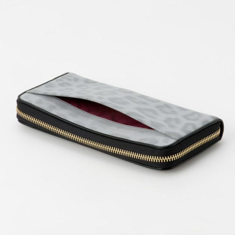 PINKY&DIANNEソフトレオパード ラウンドファスナー長財布 グレー