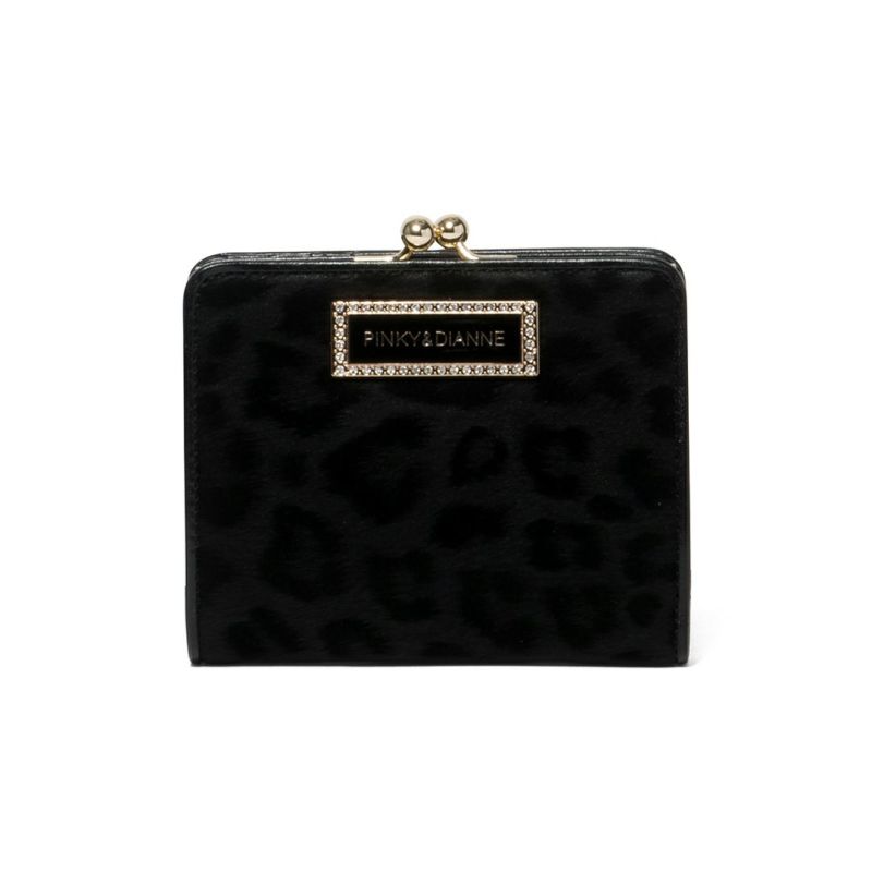 PINKY&DIANNEソフトレオパード 口金折り財布 ブラック