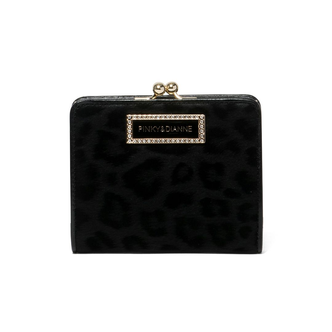 PINKY&DIANNEソフトレオパード 口金折り財布 ブラック